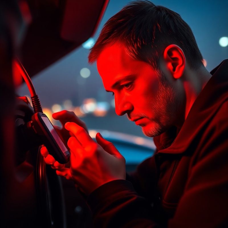 Механик подключает диагностический сканер Autel к порту OBD автомобиля